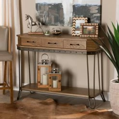Best Pirce ๐ฅฐ Baxton Studio Kellyn Oak Brown Wood And Black Metal 3-Drawer Console Table ๐