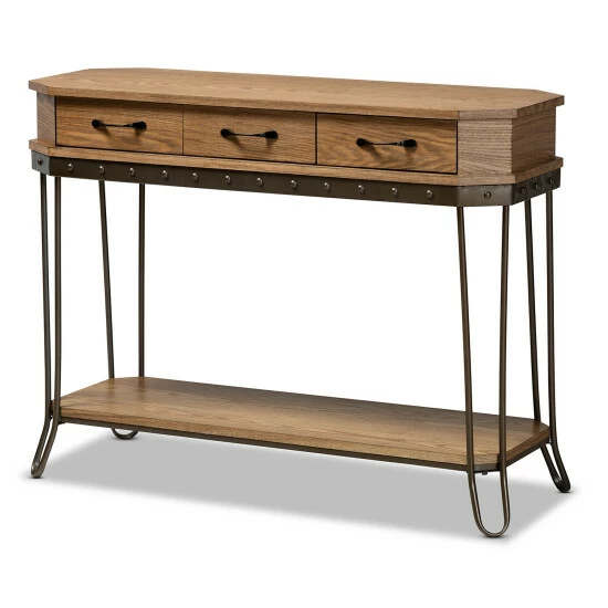 Best Pirce ๐ฅฐ Baxton Studio Kellyn Oak Brown Wood And Black Metal 3-Drawer Console Table ๐ - Image 2