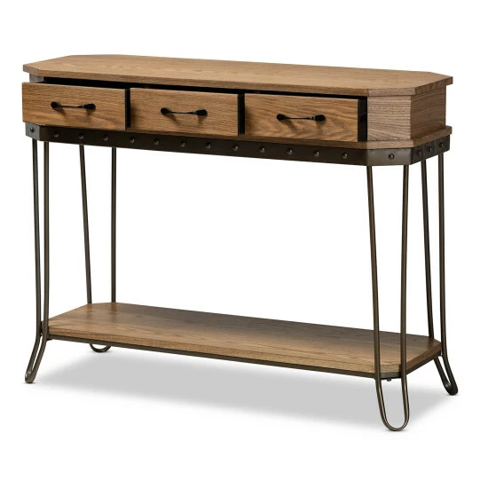 Best Pirce ๐ฅฐ Baxton Studio Kellyn Oak Brown Wood And Black Metal 3-Drawer Console Table ๐ - Image 3