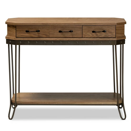 Best Pirce ๐ฅฐ Baxton Studio Kellyn Oak Brown Wood And Black Metal 3-Drawer Console Table ๐ - Image 4