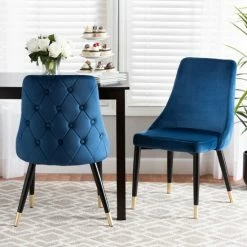 Coupon ✨ Baxton Studio Giada Contemporary Glam And Luxe Velvet Fabric And Dark Brown Finished Wood 2-Piece Dining Chair Set Navy Blue, Black, Gold 🎉