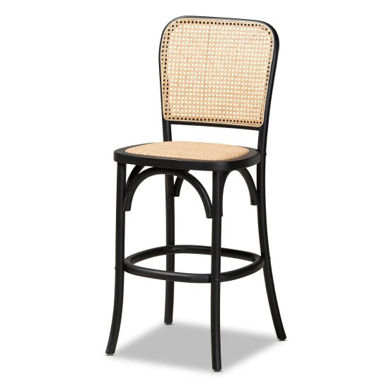 Discount ๐ฏ Baxton Studio Vance Mid-Century Modern Woven Rattan And Wood Counter Stool Beige, Black ๐ฅ - Image 2
