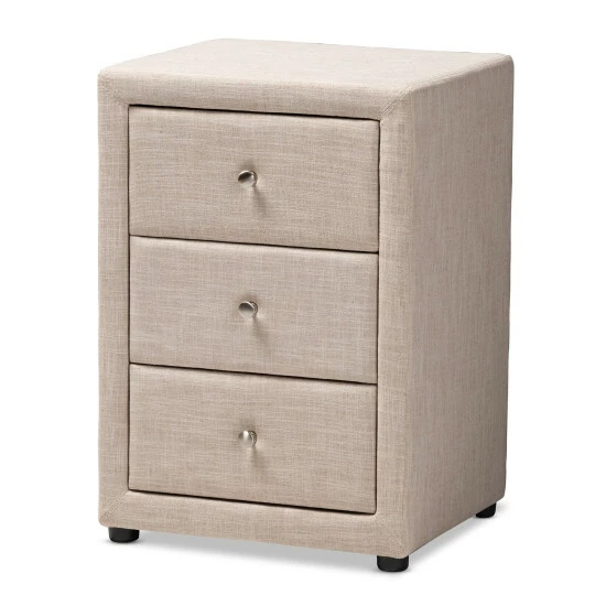 Buy ๐ Contemporary Upholstered 3-Drawer Nightstand By Baxton Studio Black โญ - Image 2