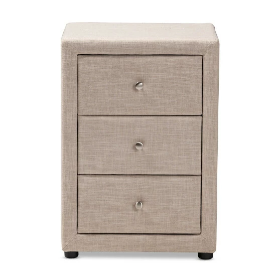 Buy ๐ Contemporary Upholstered 3-Drawer Nightstand By Baxton Studio Black โญ - Image 4
