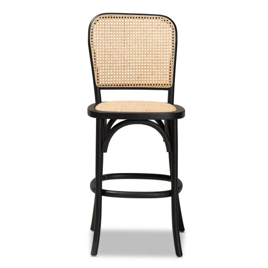 Discount ๐ฏ Baxton Studio Vance Mid-Century Modern Woven Rattan And Wood Counter Stool Beige, Black ๐ฅ - Image 3