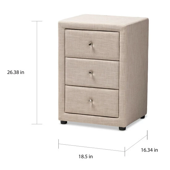 Buy ๐ Contemporary Upholstered 3-Drawer Nightstand By Baxton Studio Black โญ - Image 6