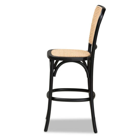 Discount ๐ฏ Baxton Studio Vance Mid-Century Modern Woven Rattan And Wood Counter Stool Beige, Black ๐ฅ - Image 4