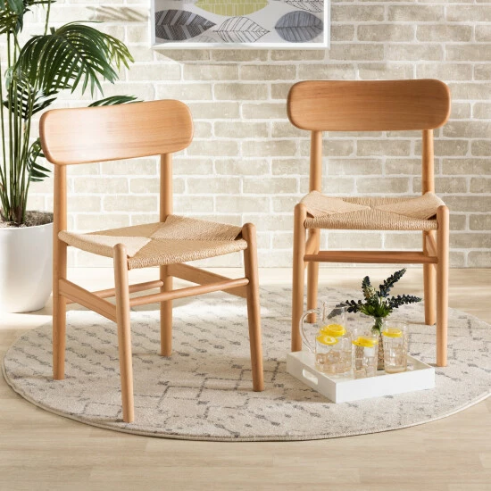 Best reviews of 🔥 Baxton Studio Raheem Mid-Century Hemp And Wood Dining Chair Set (2PC)-Natural Brown 🔥