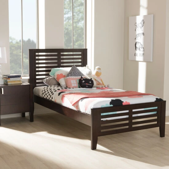 Buy ๐ Mission Wood Platform Bed By Baxton Studio Walnut ๐ - Image 2