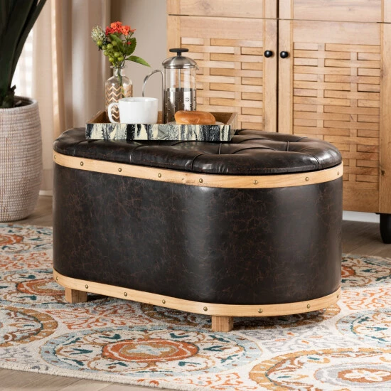 Best deal ๐ Baxton Studio Adana Modern Faux Leather And Wood Storage Ottoman ๐คฉ - Image 8