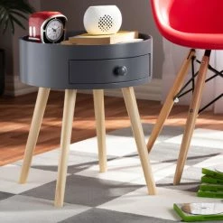 Best Pirce ⌛ Baxton Studio Jessen Mid-Century Modern 1-Drawer Wood End Table Grey 🎁