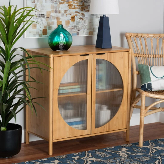 Buy 😉 Baxton Studio Naresh Mid-Century Modern Transitional Natural Brown Bamboo Wood 2-Door Storage Cabinet 🤩