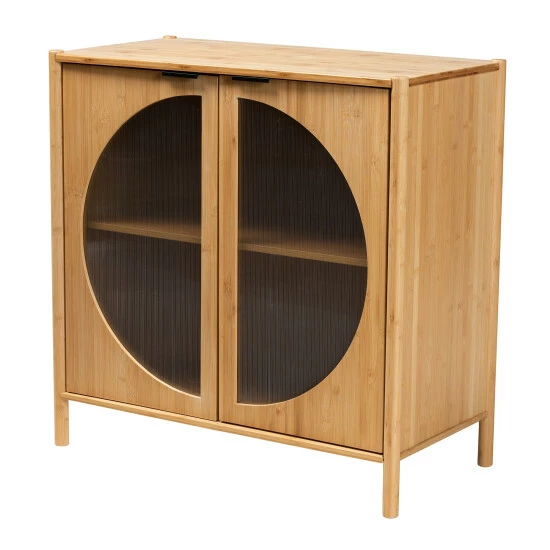 Buy 😉 Baxton Studio Naresh Mid-Century Modern Transitional Natural Brown Bamboo Wood 2-Door Storage Cabinet 🤩 - Image 2