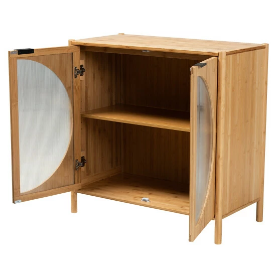 Buy 😉 Baxton Studio Naresh Mid-Century Modern Transitional Natural Brown Bamboo Wood 2-Door Storage Cabinet 🤩 - Image 3