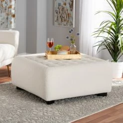 Best Pirce ๐งจ Baxton Studio Athena Modern And Contemporary Ivory Boucle Upholstered And Black Finished Wood Square Ottoman ๐