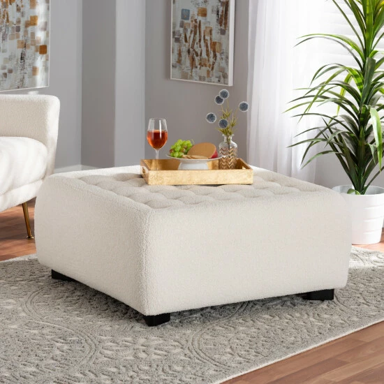 Best Pirce ๐งจ Baxton Studio Athena Modern And Contemporary Ivory Boucle Upholstered And Black Finished Wood Square Ottoman ๐