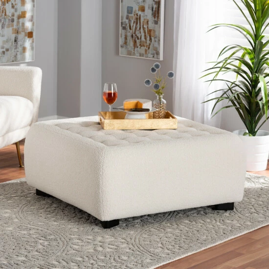 Best Pirce ๐งจ Baxton Studio Athena Modern And Contemporary Ivory Boucle Upholstered And Black Finished Wood Square Ottoman ๐ - Image 7