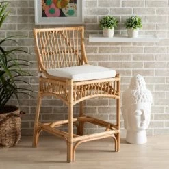 Top 10 😉 Baxton Studio Rose Bohemian Upholstered Rattan Counter Stool-White/Natural Brown 💯