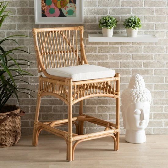 Top 10 😉 Baxton Studio Rose Bohemian Upholstered Rattan Counter Stool-White/Natural Brown 💯