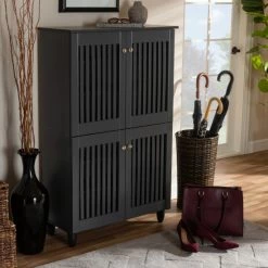 Best Sale 🎁 Baxton Studio Contemporary Dark Grey 👟 Shoe Storage Cabinet 👍