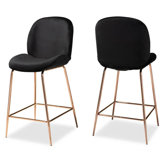 Buy 🤩 Baxton Studio Lander Modern Luxe And Glam Velvet And Metal Counter Stool Set (2pc) Black 🥰 - Image 2