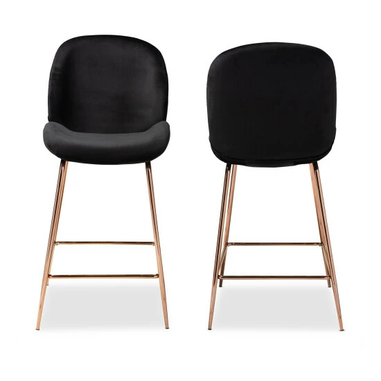 Buy 🤩 Baxton Studio Lander Modern Luxe And Glam Velvet And Metal Counter Stool Set (2pc) Black 🥰 - Image 3