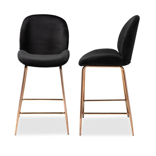 Buy 🤩 Baxton Studio Lander Modern Luxe And Glam Velvet And Metal Counter Stool Set (2pc) Black 🥰 - Image 4