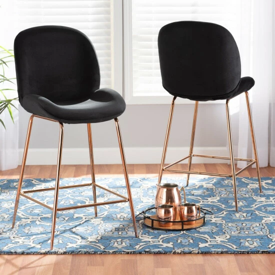 Buy 🤩 Baxton Studio Lander Modern Luxe And Glam Velvet And Metal Counter Stool Set (2pc) Black 🥰 - Image 8