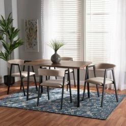 Budget โค๏ธ Baxton Studio Delgado Modern And Contemporary 5-Piece Metal Dining Set Beige, Black ๐ฏ