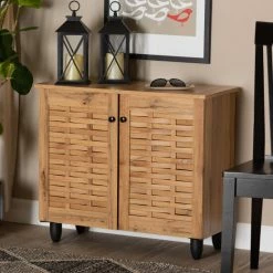 Best Pirce 🛒 Baxton Studio Winda Modern Oak Brown Finished Wood 2-Door 👟 Shoe Cabinet ✔️