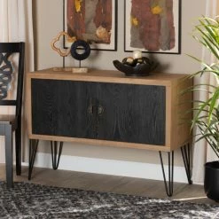Cheap 🎁 Baxton Studio Denali Two-Tone Walnut Brown And Black Wood And Metal Storage Cabinet 🤩