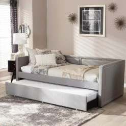Coupon 🔔 Contemporary Fabric Daybed With Trundle By Baxton Studio Grey 😍