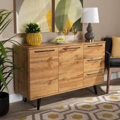 Best Pirce ⌛ Baxton Studio Radley Transitional Oak Brown Finished Wood 3-Drawer Sideboard Buffet 🎉