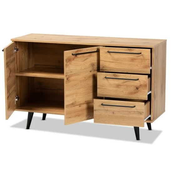 Best Pirce โ Baxton Studio Radley Transitional Oak Brown Finished Wood 3-Drawer Sideboard Buffet ๐ - Image 3