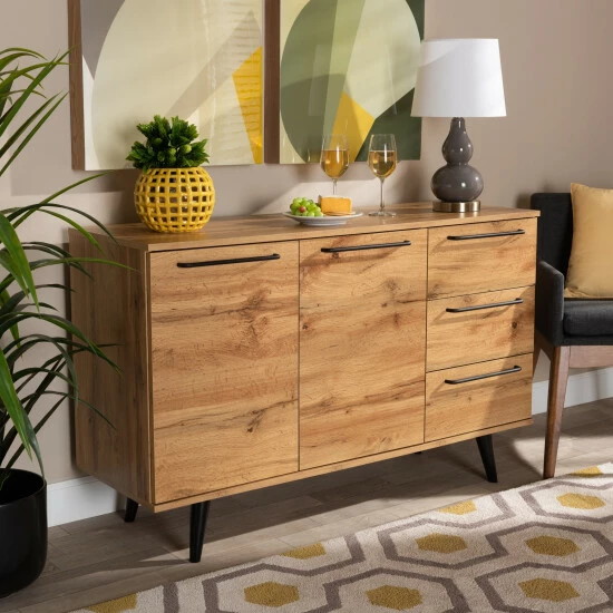 Best Pirce โ Baxton Studio Radley Transitional Oak Brown Finished Wood 3-Drawer Sideboard Buffet ๐ - Image 8