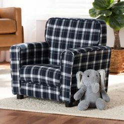 Discount 🤩 Baxton Studio Talma Modern Blue And White Plaid Fabric Upholstered Kids Armchair ❤️