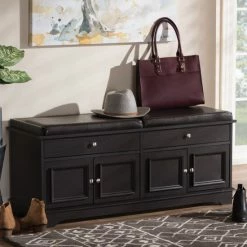 Best reviews of ✔️ Contemporary Dark Brown 2-Drawer 👟 Shoe Storage Bench By Baxton Studio 😍