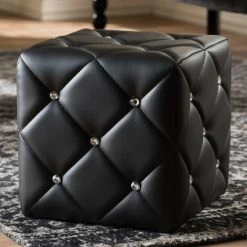Cheapest ✨ Contemporary Faux Leather Ottoman By Baxton Studio Black ✔️