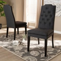 Discount 🤩 Baxton Studio Contemporary Fabric Dining Chair Set Charcoal 👏
