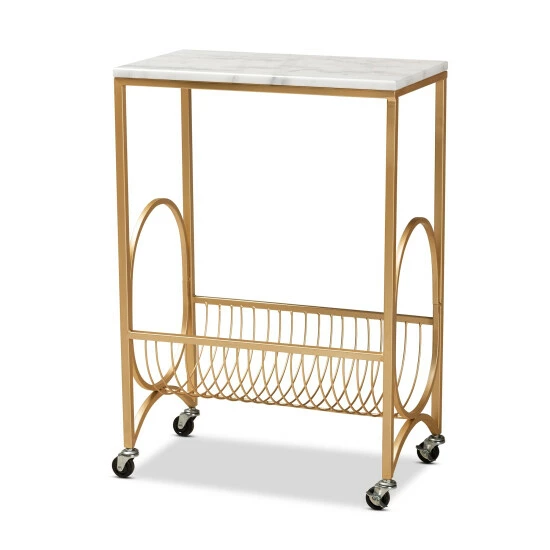 Budget ๐ Baxton Studio Jacek Modern And Contemporary Gold Metal Wine Cart With Marble Top ๐ - Image 2