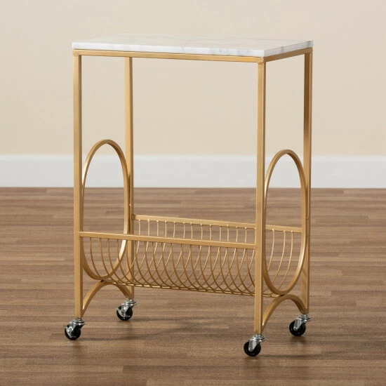 Budget ๐ Baxton Studio Jacek Modern And Contemporary Gold Metal Wine Cart With Marble Top ๐ - Image 8