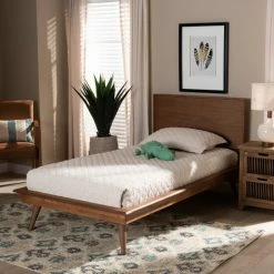 Cheap ❤️ Baxton Studio Karine Mid-Century Walnut Brown Finished Wood Twin Size Platform Bed 🧨