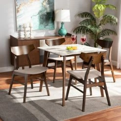 Best deal 🥰 Baxton Studio Pearson Mid-Century Modern Transitional 5-PC Dining Set Beige 😍