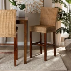 Top 10 🧨 Baxton Studio Racquel Modern Bohemian Natural Rattan And Mahogany Wood Bar Stool ⭐