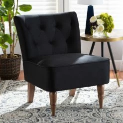 Brand new 👍 Baxton Studio Harmon Contemporary Velvet Fabric And Walnut Finished Accent Chair Navy Blue ✔️
