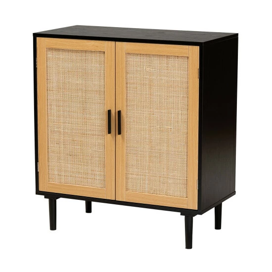 Deals 🎁 Baxton Studio Maureen Mid-Century Modern Espresso Brown Wood And Rattan 2-Door Storage Cabinet 🔔 - Image 2