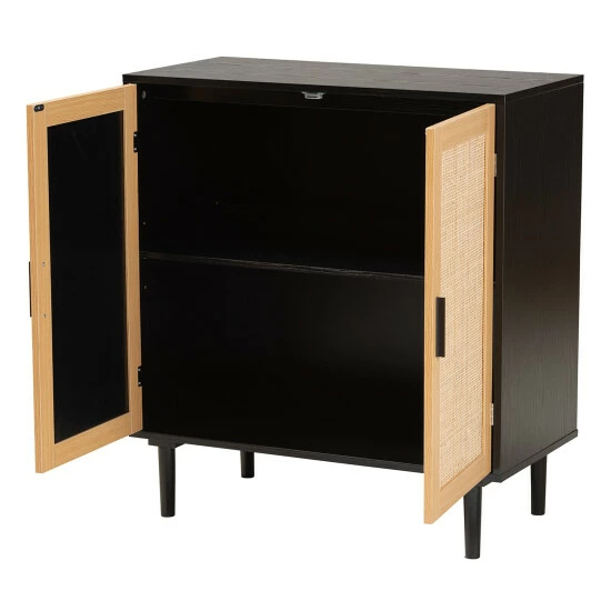Deals 🎁 Baxton Studio Maureen Mid-Century Modern Espresso Brown Wood And Rattan 2-Door Storage Cabinet 🔔 - Image 3