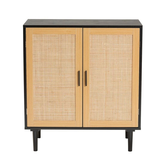 Deals 🎁 Baxton Studio Maureen Mid-Century Modern Espresso Brown Wood And Rattan 2-Door Storage Cabinet 🔔 - Image 4