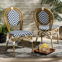 Deals ๐ฏ Baxton Studio Alaire Classic French Stackable Bamboo Bistro Dining Chair (Set Of 2) Blue ๐
