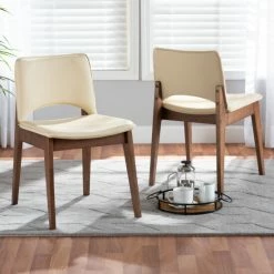 Cheap 🤩 Baxton Studio Afton Mid-Century Modern 2-Piece Short Back Dining Chair Set Beige ✔️